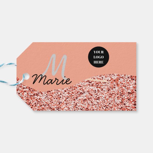 Blue Sparkle Voeg logo tekst toe Bedankt Korting Cadeaulabel (Achterkant Horizontaal)