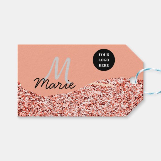 Blue Sparkle Voeg logo tekst toe Bedankt Korting Cadeaulabel (Voorkant (Horizontaal))