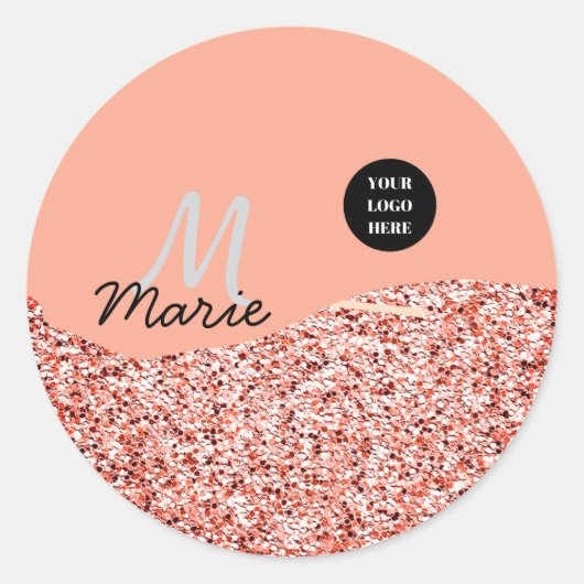 Blue Sparkle Voeg logo tekst toe Bedankt Korting Ronde Sticker (Voorkant)