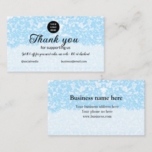Blue Sparkle Voeg logo tekst toe Bedankt Korting Visitekaartje (Voorkant / Achterkant)