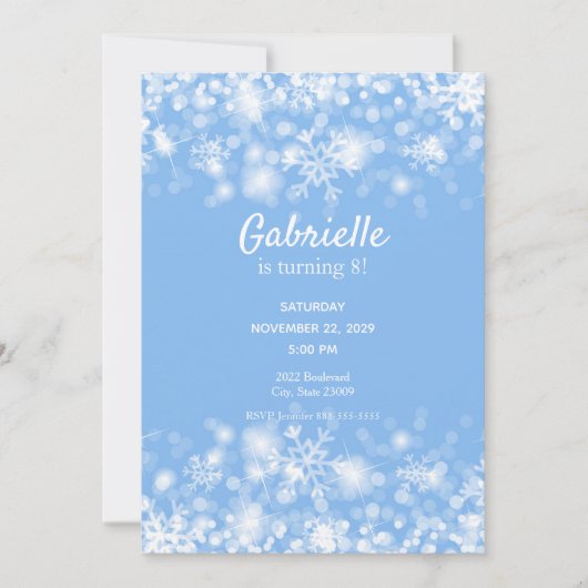 Blue Sparkle Winter Birthday Invitation Kaart (Voorkant)