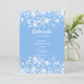 Blue Sparkle Winter Birthday Invitation Kaart (Staand voorkant)