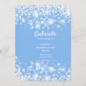Blue Sparkle Winter Birthday Invitation Kaart (Voorkant / Achterkant)