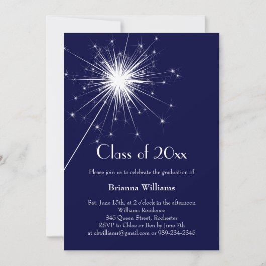 Blue Sparkler Afstuderen Celebration Invitation Kaart (Voorkant)