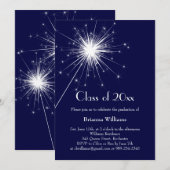 Blue Sparkler Afstuderen Celebration Invitation Kaart (Voorkant / Achterkant)