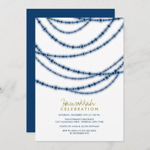 Blue Sparkles Hanukkah Celebration Holiday Party Kaart