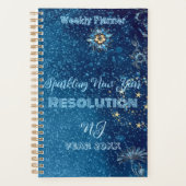 Blue Sparkling Glitter Stars Nieuwjaarsresolutie Planner (Voorkant)