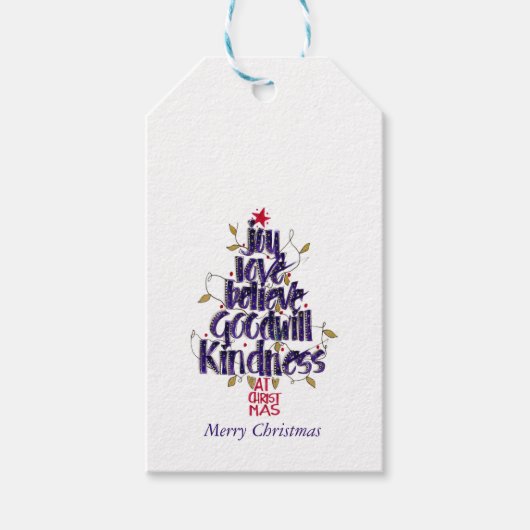Blue Sparkly Calligraphy Kerstboom Cadeaulabel (Voorkant)