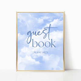 Blue Sparkly Clouds Guest Book Sign Poster