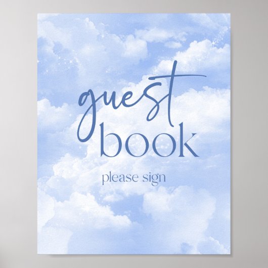 Blue Sparkly Clouds Guest Book Sign Poster (Voorkant)
