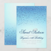 Blue Sparkly Glitter Crown Sweet 16 Verjaardagsfee Kaart (Voorkant / Achterkant)