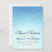 Blue Sparkly Glitter Sweet 16 Birthday Party Kaart (Voorkant)