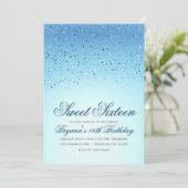 Blue Sparkly Glitter Sweet 16 Birthday Party Kaart (Staand voorkant)