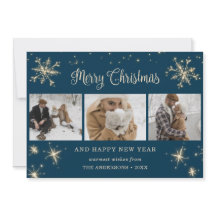 Blue Sparkly Snowflake-fotokerstkaarten