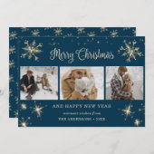 Blue Sparkly Snowflake-fotokerstkaarten Feestdagenkaart (Voorkant / Achterkant)