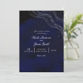 Blue Sparkly Sterrennacht Sky Wedding Kaart (Staand voorkant)