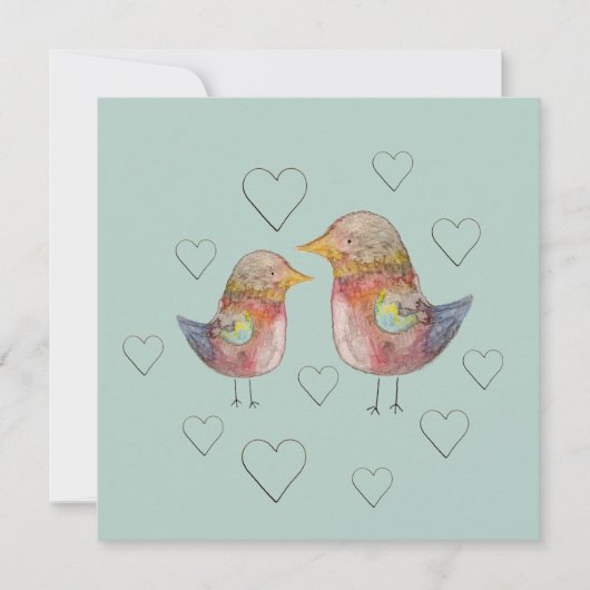 Blue Sparrow In Love Waterverf Art (Voorkant)