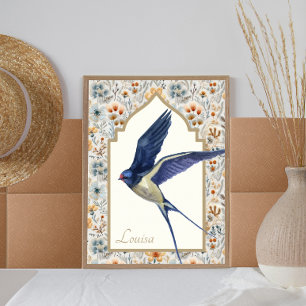 Blue Sparrow  Wildflower Custom Wall Art Poster