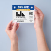 Blue Speciale Aanbieding Korting Uw Logo & QR Code Flyer (Hand)