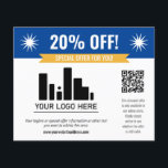 Blue Speciale Aanbieding Korting Uw Logo & QR Code Flyer<br><div class="desc">Speciale aanbieding korting flyer voor uw kleine bedrijf met een blauwe banner aan de bovenkant gecombineerd met een kleinere gele banner en vet witte lettertypen. Speciale aanbieding korting flyer gepersonaliseerd met uw logo,  QR-code,  en aangepaste tekst.</div>