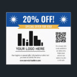 Blue Speciale Aanbieding Korting Uw Logo & QR Code Flyer<br><div class="desc">Speciale aanbieding korting flyer voor uw kleine bedrijf met een blauwe banner aan de bovenkant gecombineerd met een kleinere gele banner en vet witte lettertypen. Speciale aanbieding korting flyer gepersonaliseerd met uw logo,  QR-code,  en aangepaste tekst.</div>