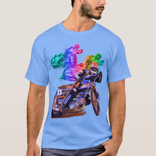 Blue Speedway Motorcycle Racer T-shirt (Voorkant)