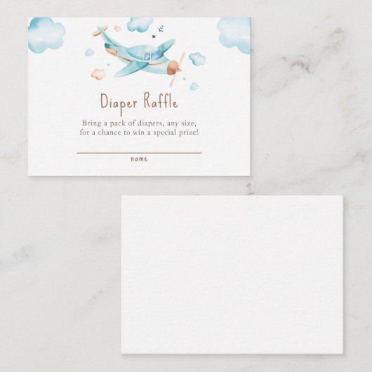 Blue Speelgoed Airplane Boy Baby shower Raffle Tic Informatiekaartje (Voorkant / Achterkant)