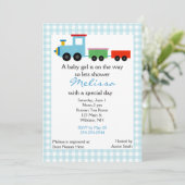 Blue Speelgoed Train Baby shower Invitation Kaart (Staand voorkant)