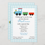 Blue Speelgoed Train Baby shower Invitation Kaart (Voorkant / Achterkant)