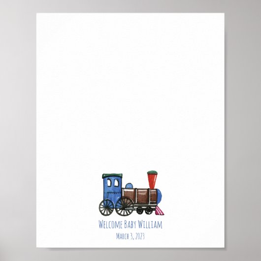 Blue Speelgoed Train Vingerafdruk Gastenboek Poster (Voorkant)