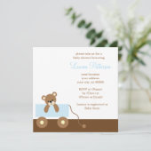 Blue Speelgoed Wagon Beer Baby shower Kaart (Staand voorkant)