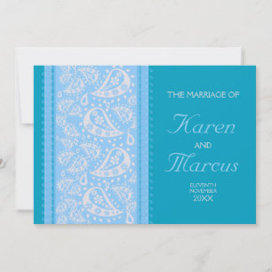 Blue Spice Paisley Trouw  5x7 Uitnodiging