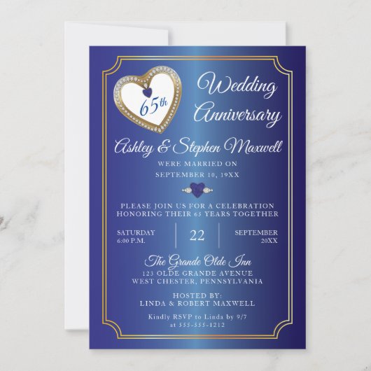 Blue Spinel Diamond 65th Wedding Jubileum Party Kaart (Voorkant)