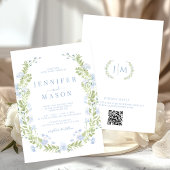 Blue sping flowers greenery wreath wedding kaart