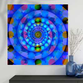 Blue Spiral Fractal met Stippen Poster