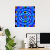 Blue Spiral Fractal met Stippen Poster (Thuiskantoor)