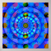 Blue Spiral Fractal met Stippen Poster (Voorkant)