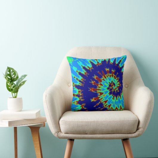 Blue Spiral Tie Dye Pillow Kussen (Stoel)