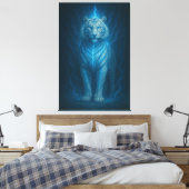 Blue Spirit Lightning White Tiger – Ethereal Storm Canvas Afdruk (Insitu (Slaapkamer))