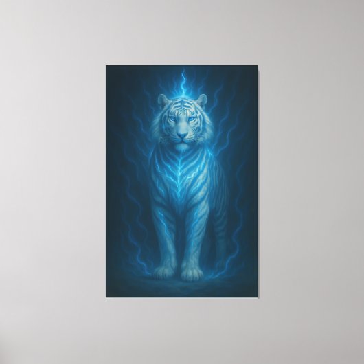 Blue Spirit Lightning White Tiger – Ethereal Storm Canvas Afdruk (Voorkant)