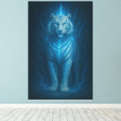 Blue Spirit Lightning White Tiger – Ethereal Storm Canvas Afdruk (Insitu (Houten vloer))