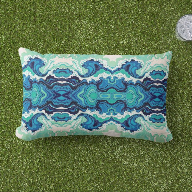 Blue Splash 3 - Outdoor Lumbar Accent Pillow Buitenkussen (Gras)