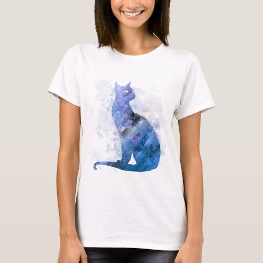 Blue Splash Digitale Waterverf Siamese Cat 726 T-shirt (Voorkant)