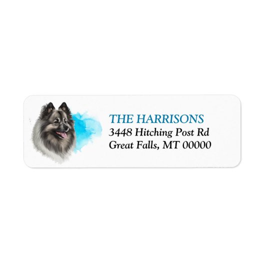Blue Splash Keeshond hond retouradres Etiket (Voorkant)