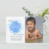 Blue Splash Photo Invitation Kaart (Staand voorkant)