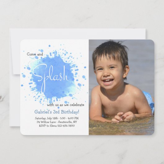 Blue Splash Photo Invitation Kaart (Voorkant)