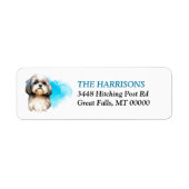 Blue Splash Shih Tzu Hond retouradres Etiket (Voorkant)