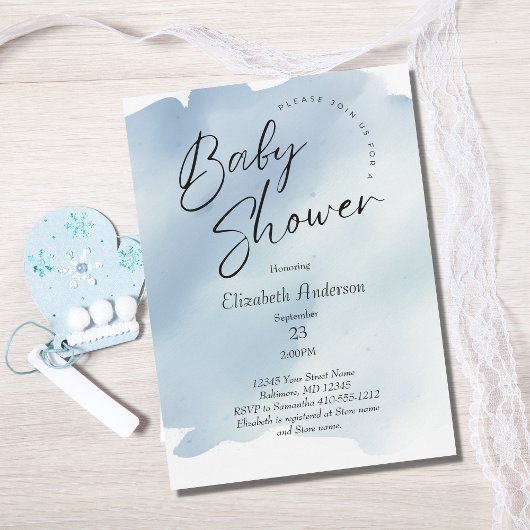 Blue Splash Wash Waterverf Baby Boy Baby shower Kaart