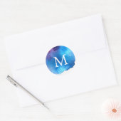 Blue Splash Waterverf Bruiloft Monogram Ronde Sticker (Envelop)