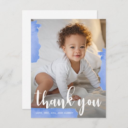 Blue Splashes Verjaardagsfeest Dank u volledige fo Briefkaart (Voorkant / Achterkant)